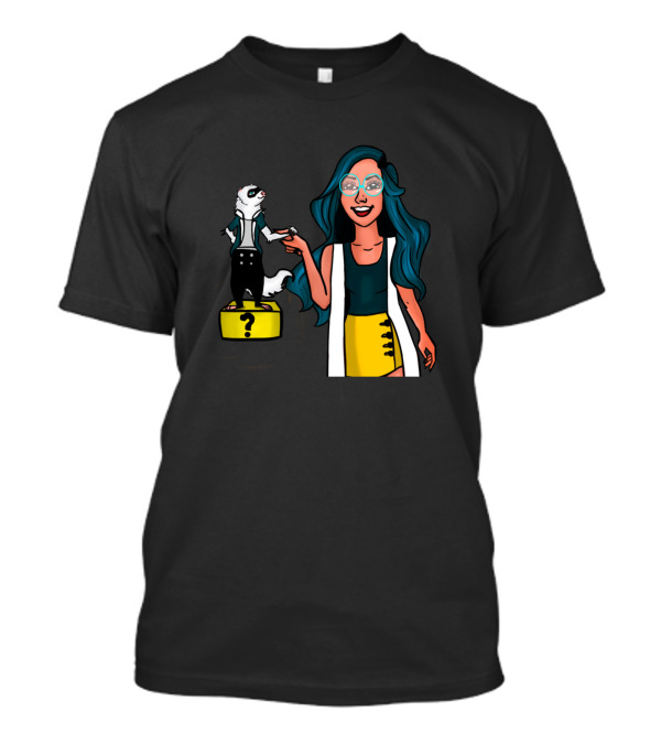 Cute Cup Girl With Ferret On Yellow Question Mark Block T-Shirt