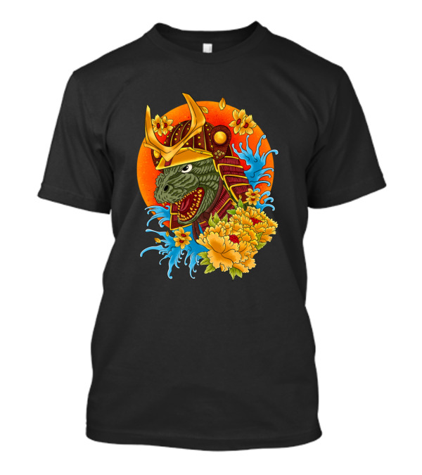 Samurai Kaiju Monster Helmet With Flowers And Waves T-Shirt