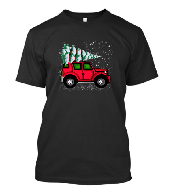 Merry Christmas Red Jeep With Snow And Christmas Tree T-Shirt