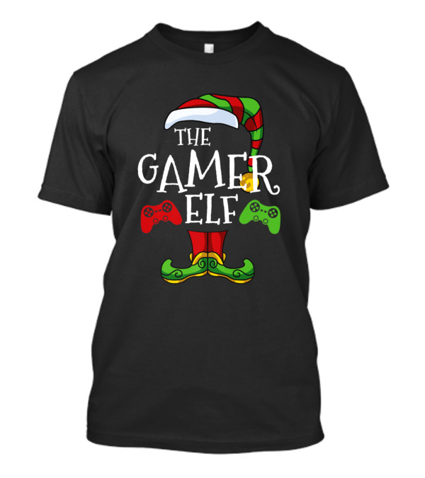 The Gamer Elf Family Gaming Controllers Festive Holiday Fun T-Shirt