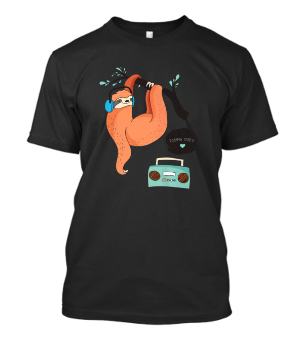 Pajama Party Sloth Lover With Radio And Headphones T-Shirt