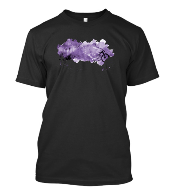 Splash Forest Drop Purple Watercolor Bicycle Forest Scene T-Shirt