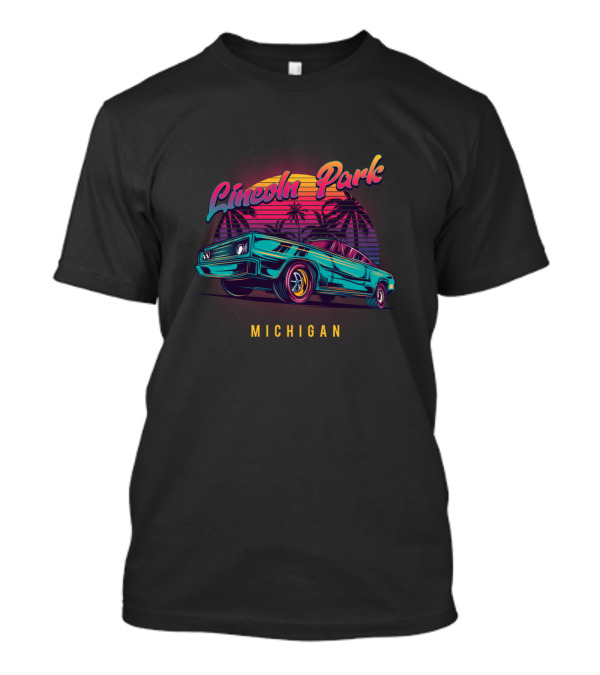 Lincoln Park Michigan Retro Vintage Car Sunset Palm Trees T-Shirt