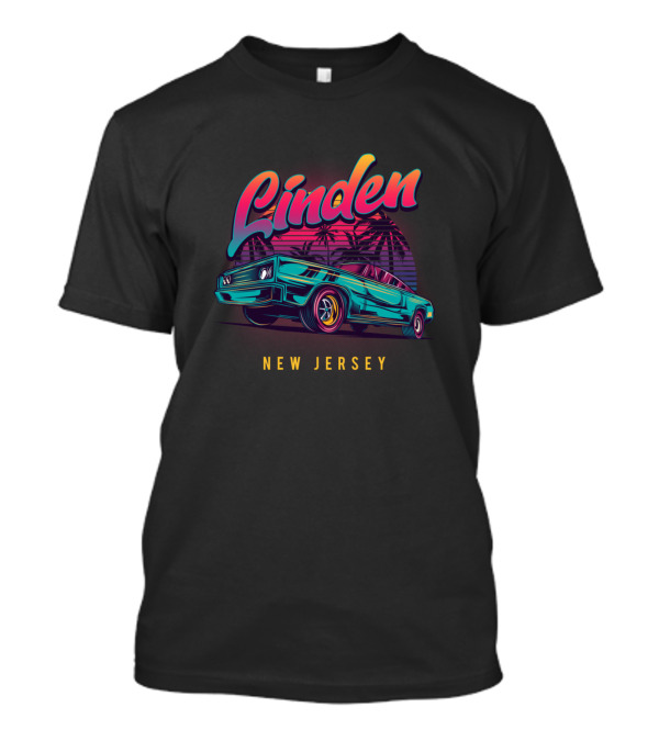 Linden New Jersey Retro Vintage Muscle Car Sunset Palms T-Shirt