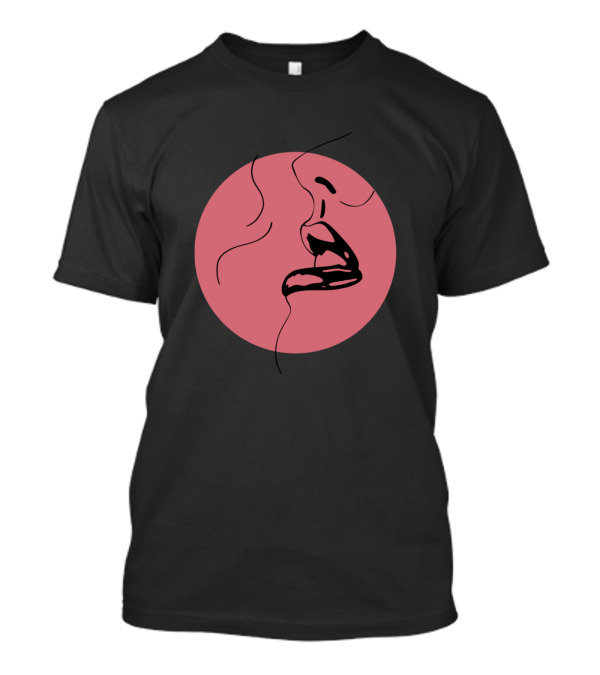 Pin Up Lips Minimalist Profile In Pink Circle T-Shirt