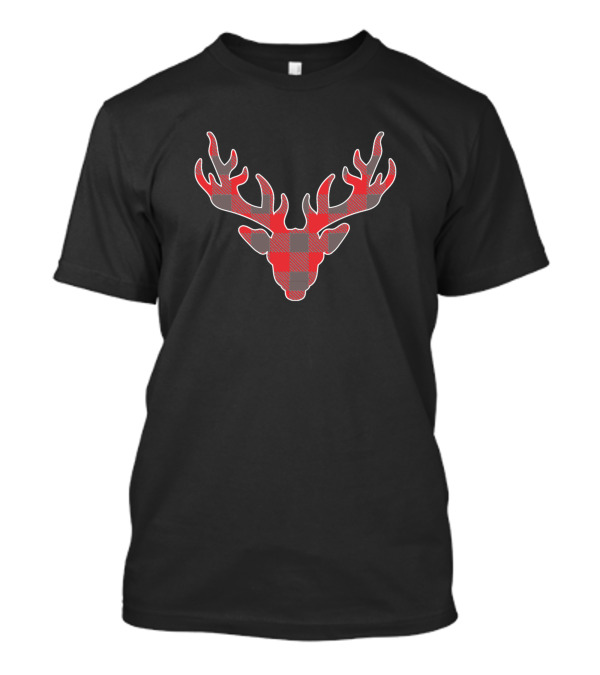 Reindeer Deer Christmas Buffalo Plaid Red And Grey Antlers Holiday T-Shirt