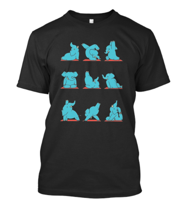 Yoga Elephants Cute Poses Mat Playful Stretching T-Shirt