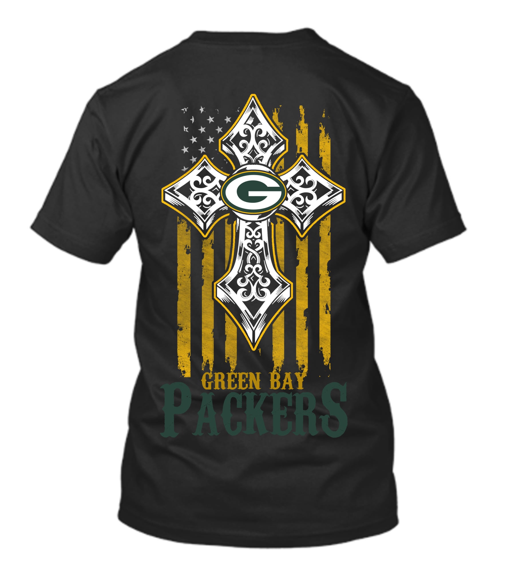 Green Bay Packers Cross American Flag T-Shirt