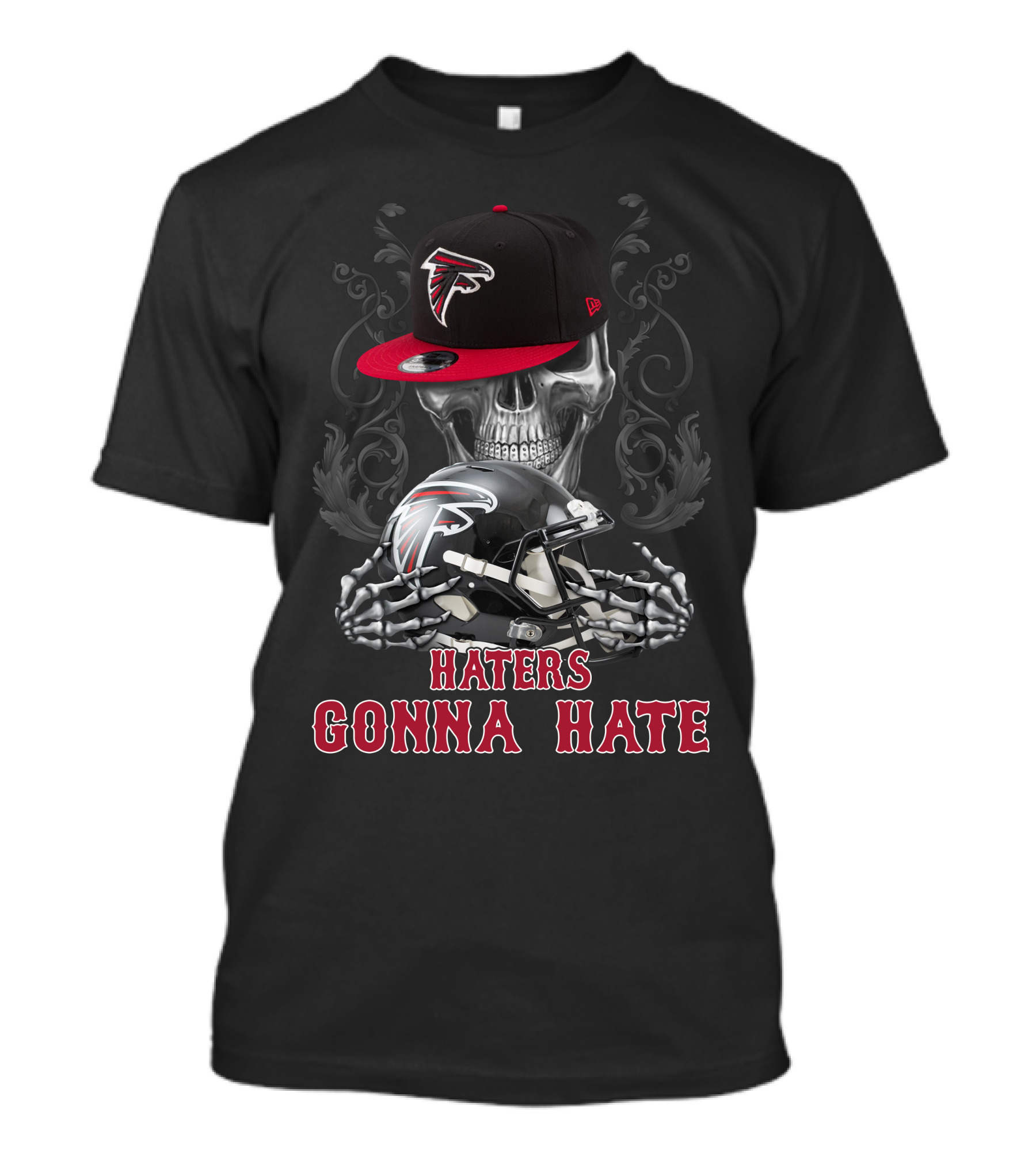 Haters Gonna Hate Atlanta Falcons Skull With Helmet And Cap T-Shirt