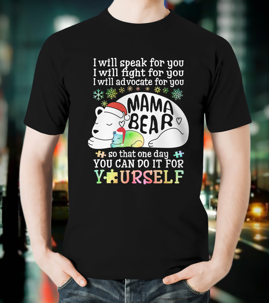 I Will Speak Fight Advocate Mama Bear Autism Puzzle T-Shirt