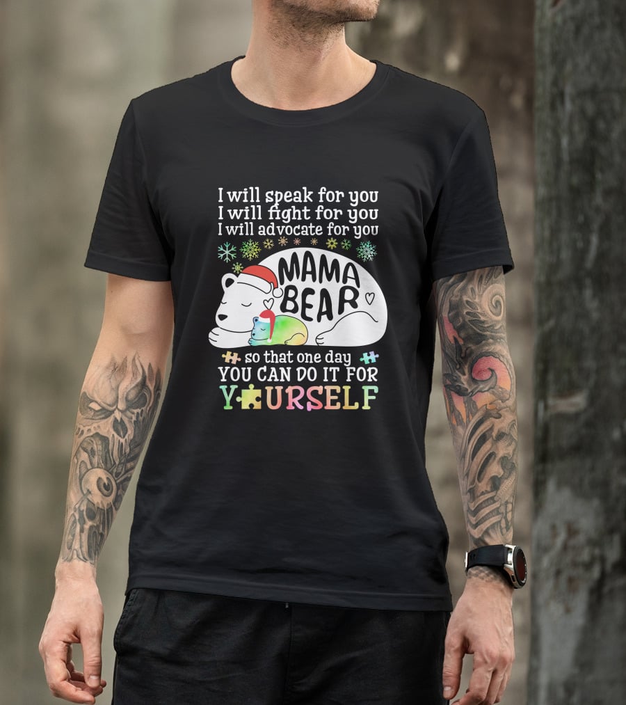 I Will Speak Fight Advocate Mama Bear Autism Puzzle T-Shirt