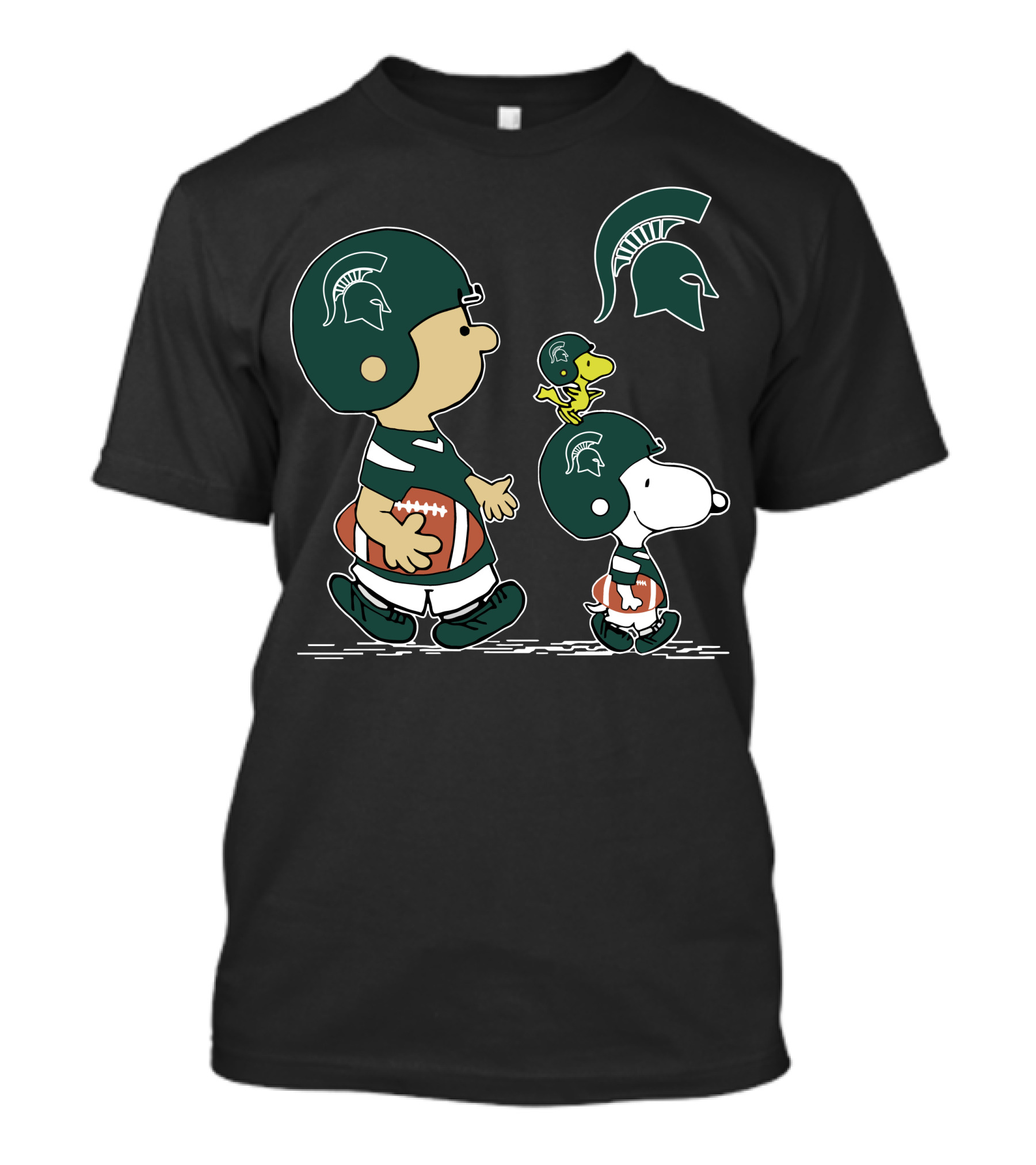 Michigan State Spartans Football Characters In Green Helmets T-Shirt
