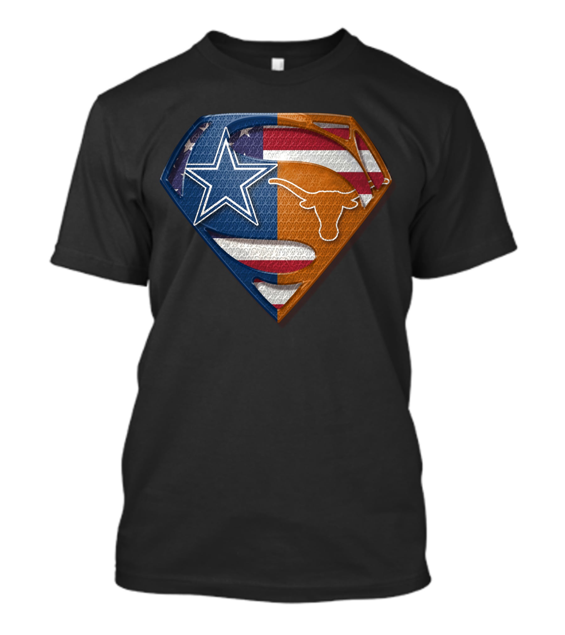 Dallas Cowboys Texas Longhorns Superman Shield American Flag Blend T-Shirt