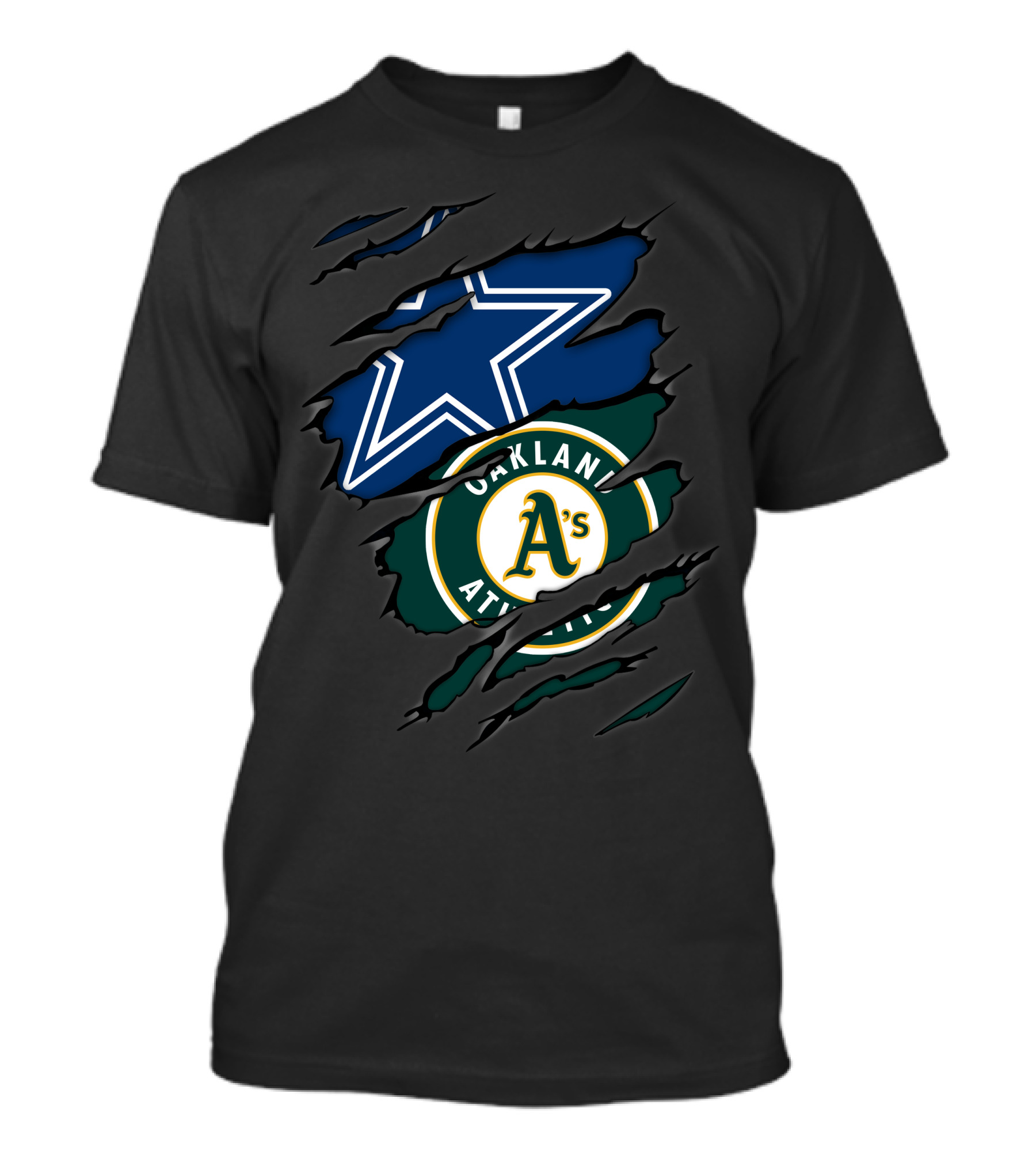 Dallas Cowboys And Oakland Athletics Dual Sports Logo Tear T-Shirt