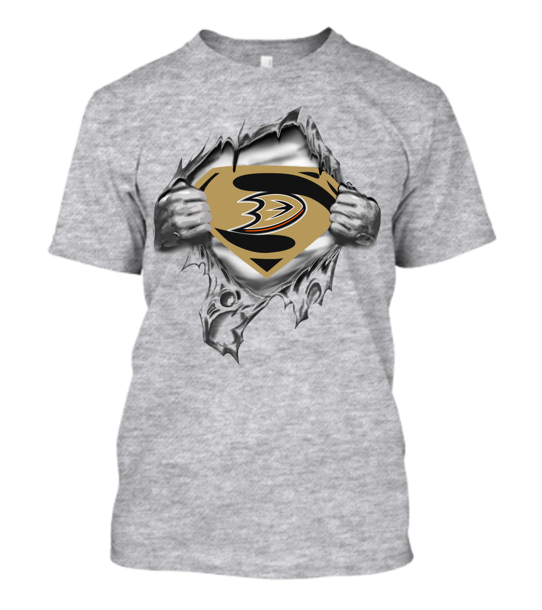 Anaheim Ducks Super Man Emblem Styled Logo Display T-Shirt