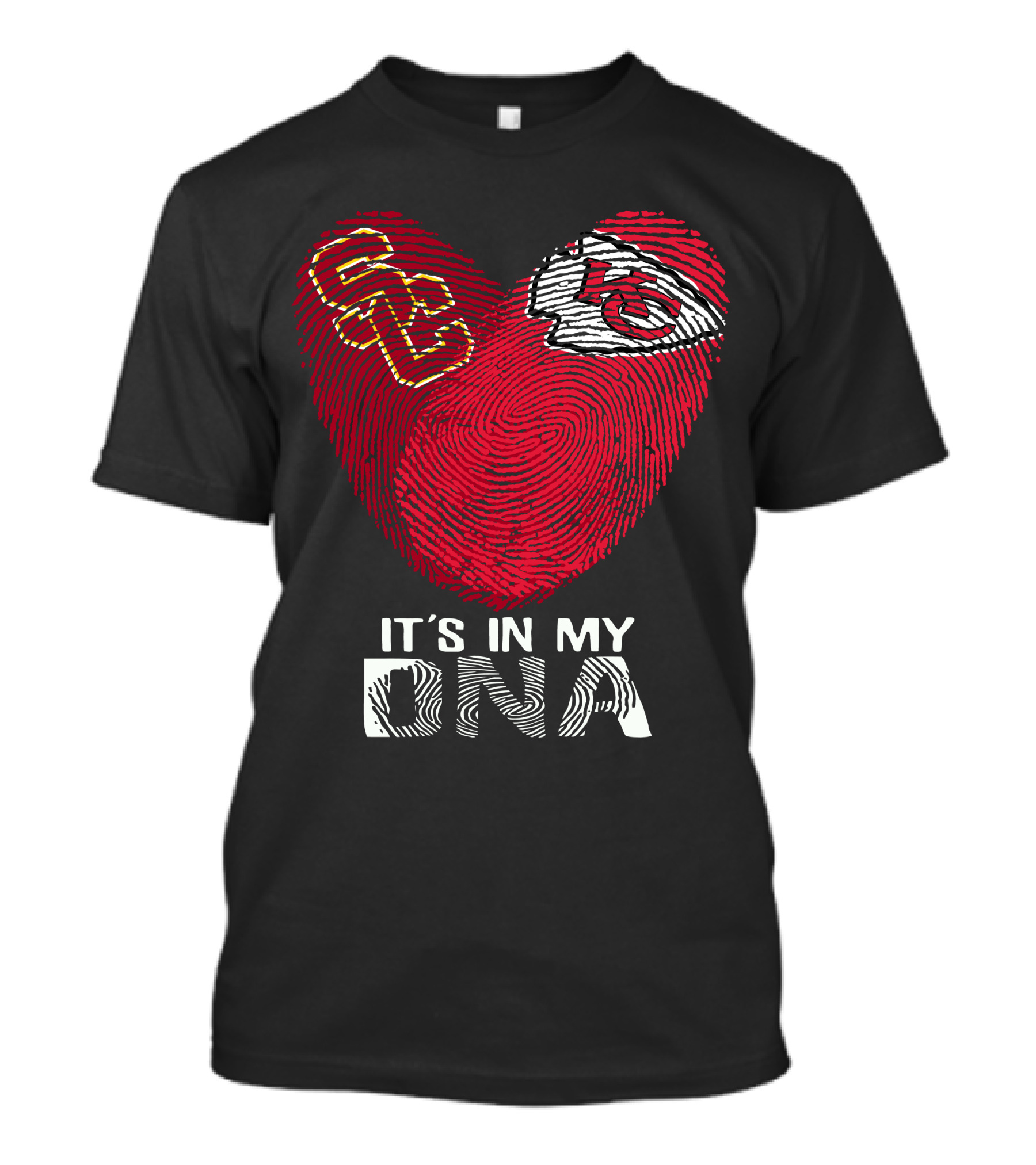 USC Trojans KC Chiefs Heart Shape Fingerprint It's In My DNA T-Shirt