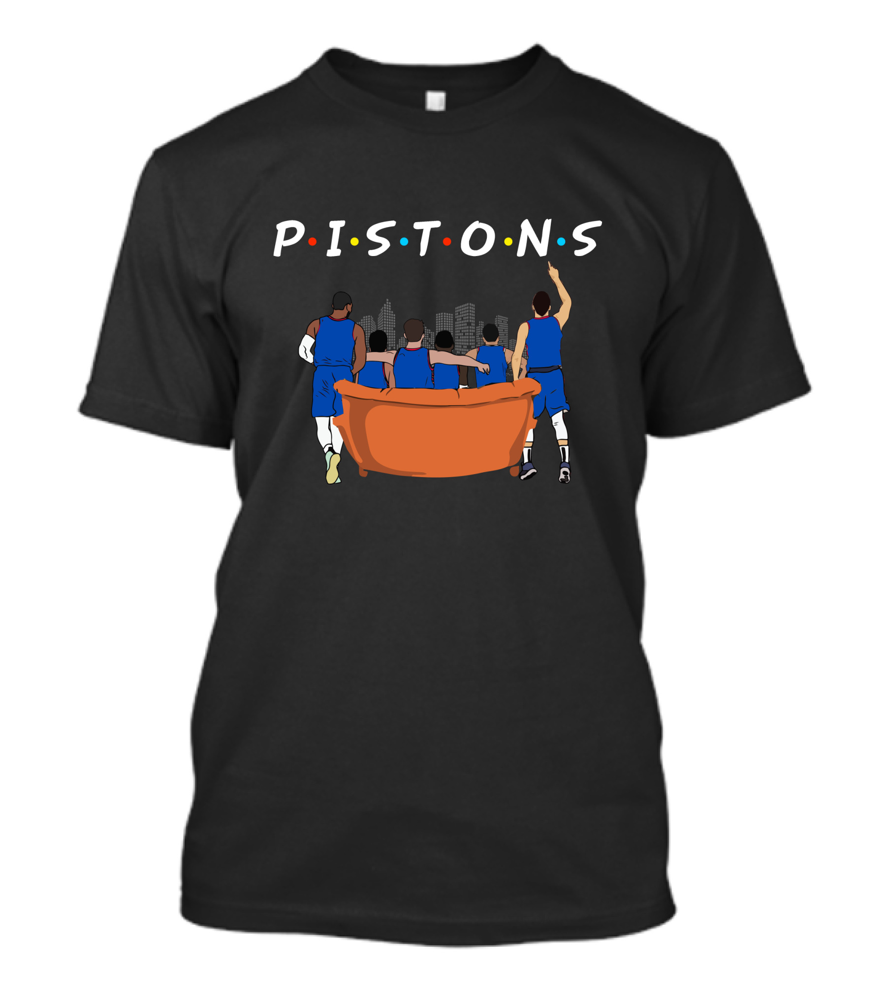 Pistons Detroit Basketball Team Couch City Skyline T-Shirt