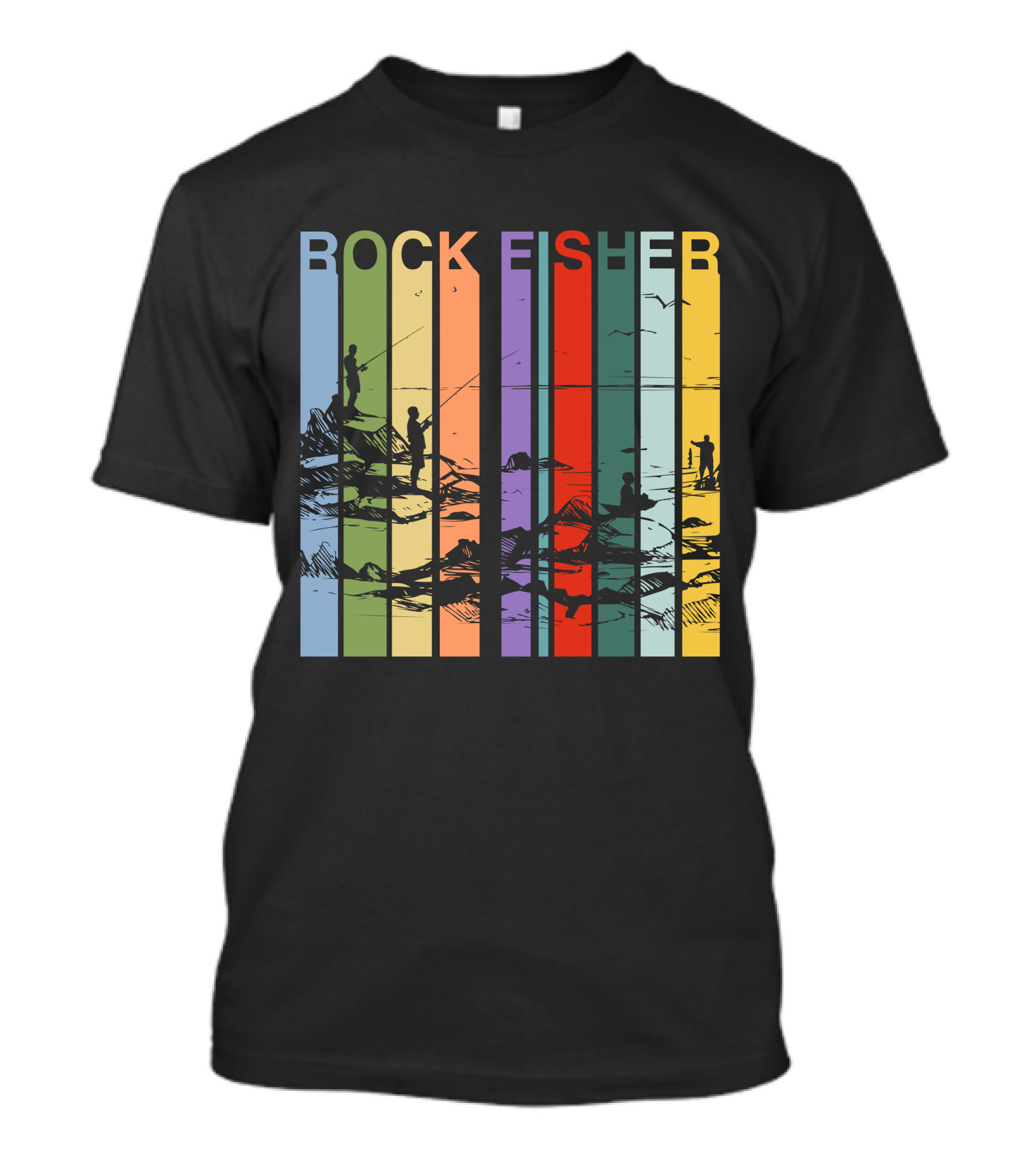 ROCK FISHER Vintage Fishing Landscape Stripes T-Shirt