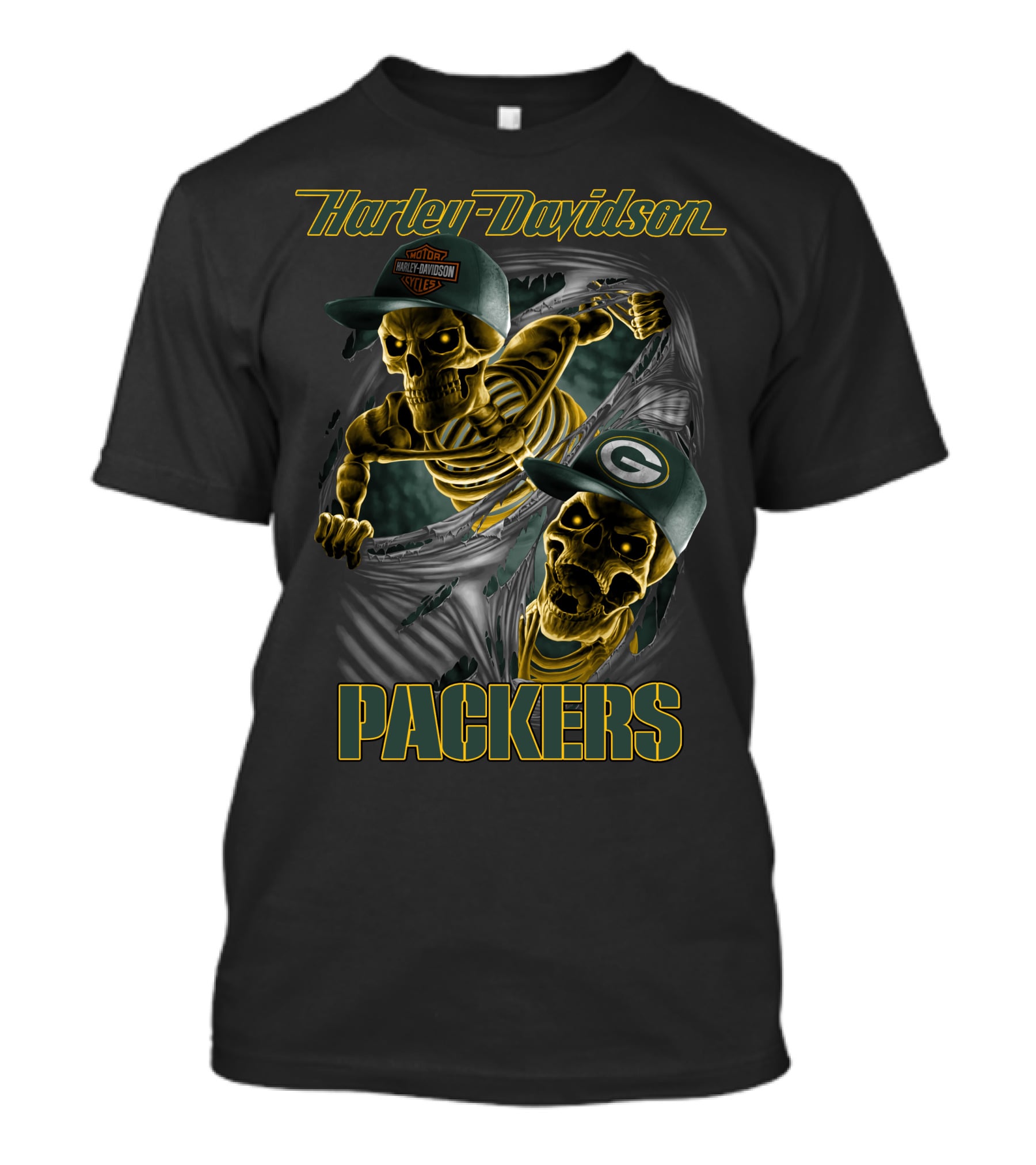 Harley Davidson Green Bay Packers Skeletons T-Shirt