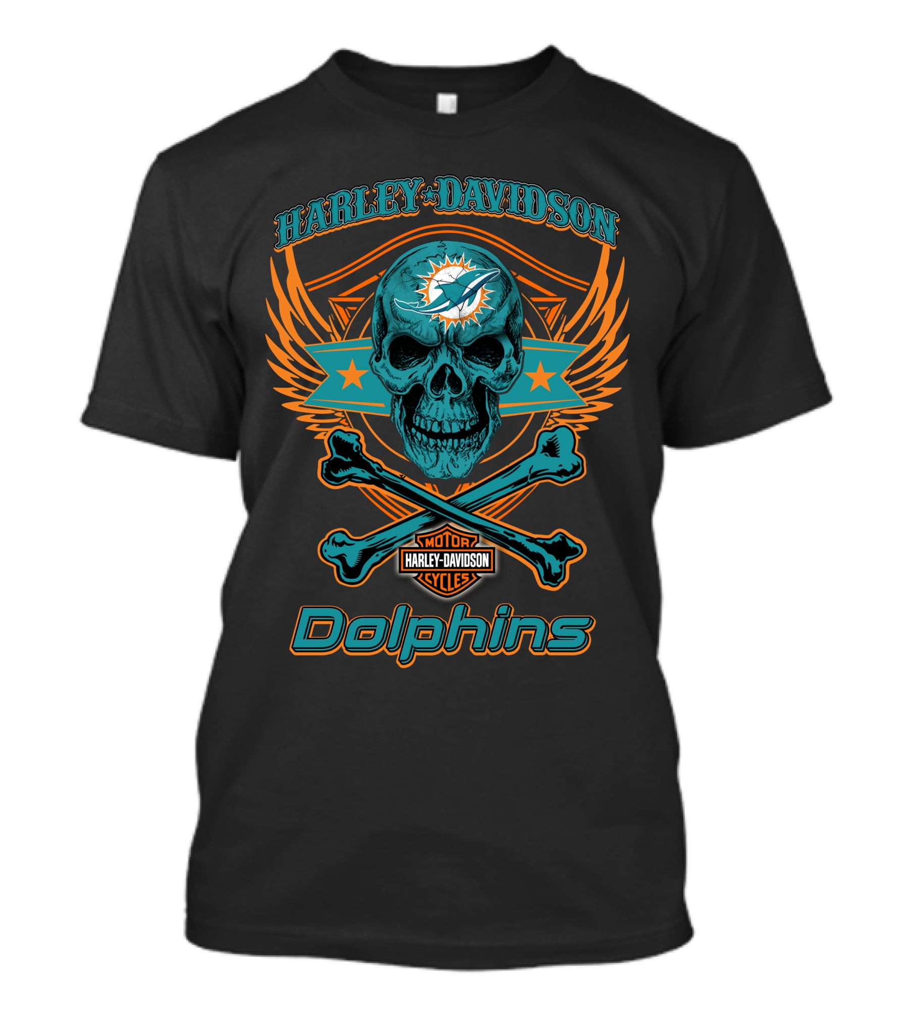 Harley Davidson Motorcycles Miami Dolphins Skull And Crossbones T-Shirt