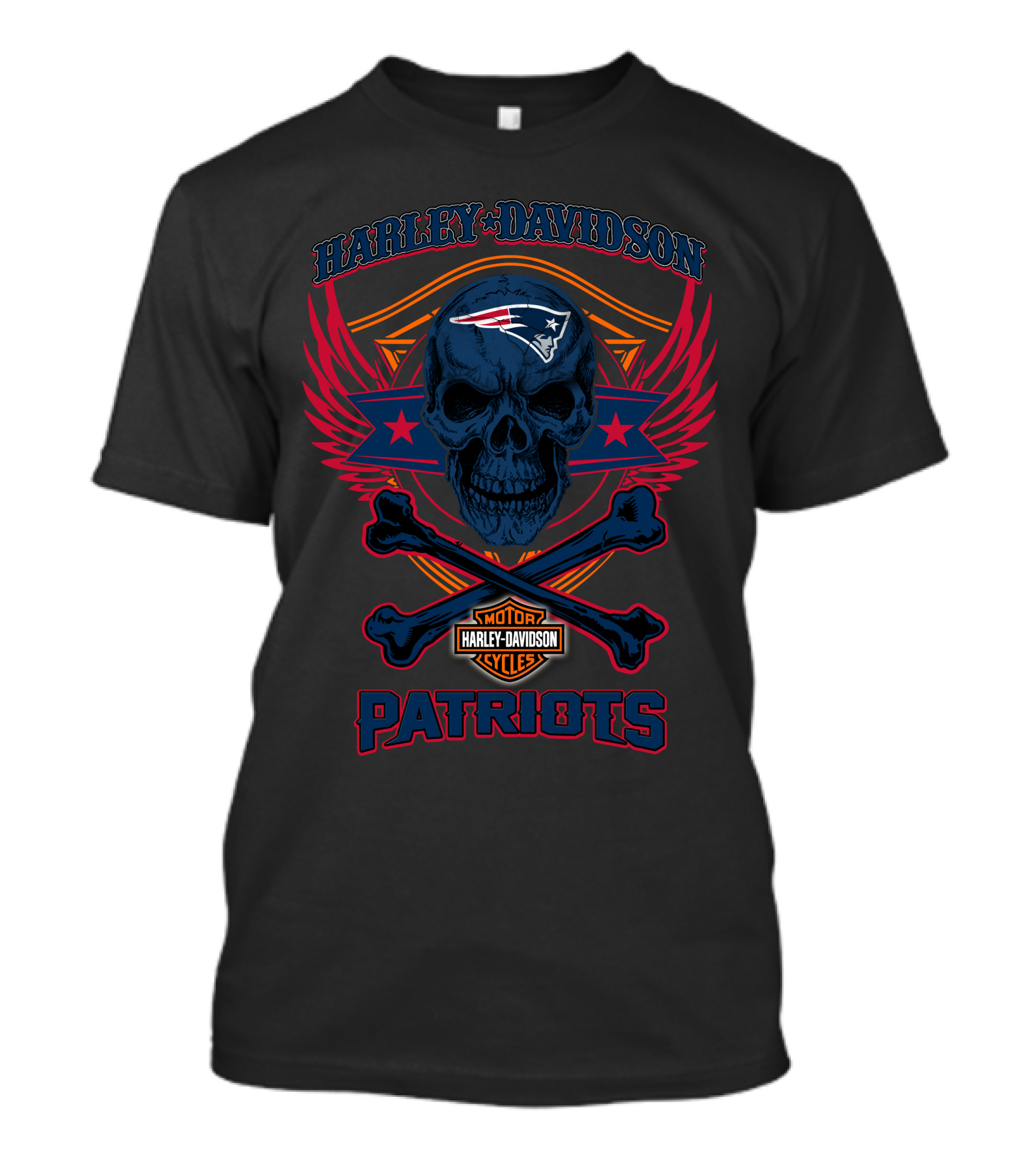 Harley Davidson New England Patriots Skull And Crossbones T-Shirt