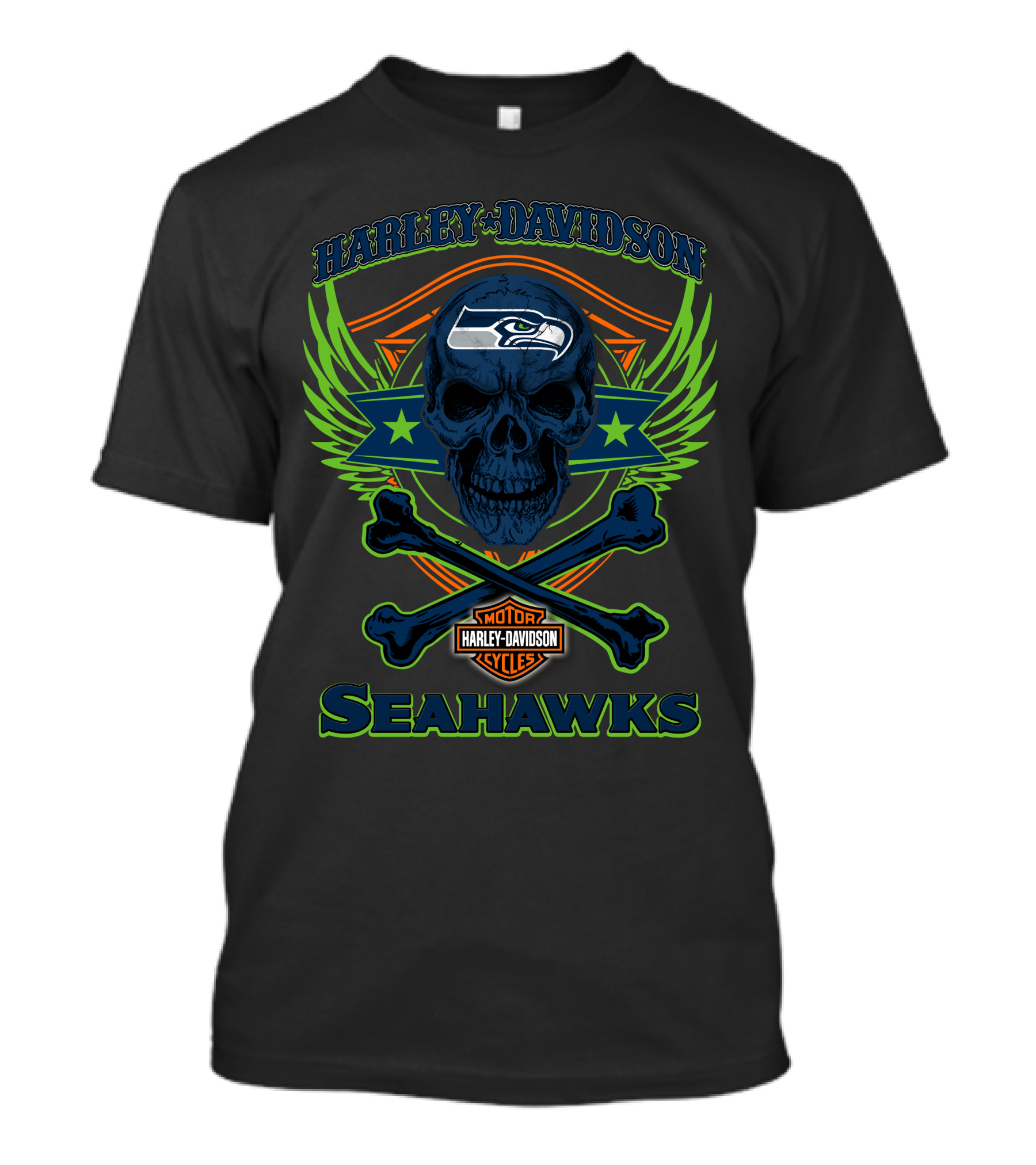 Harley Davidson Seattle Seahawks Skull And Crossbones T-Shirt