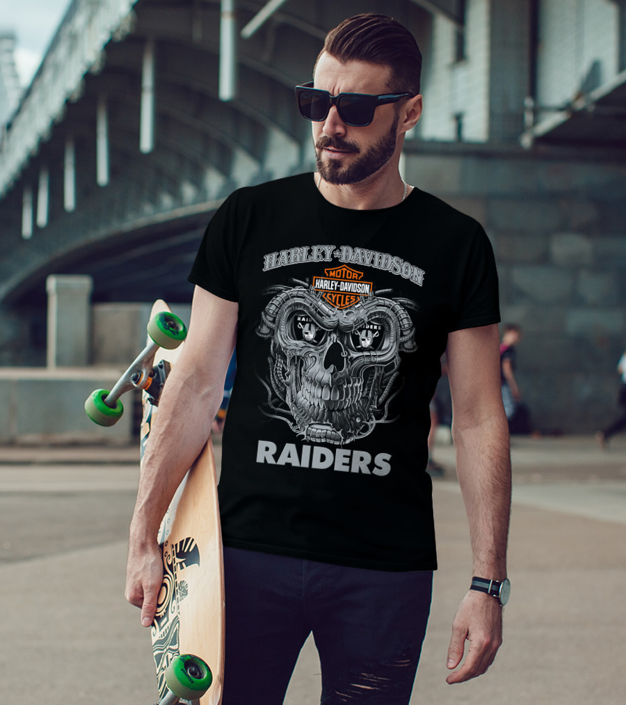 Harley Davidson Motor Cycles Raiders Skull T-Shirt