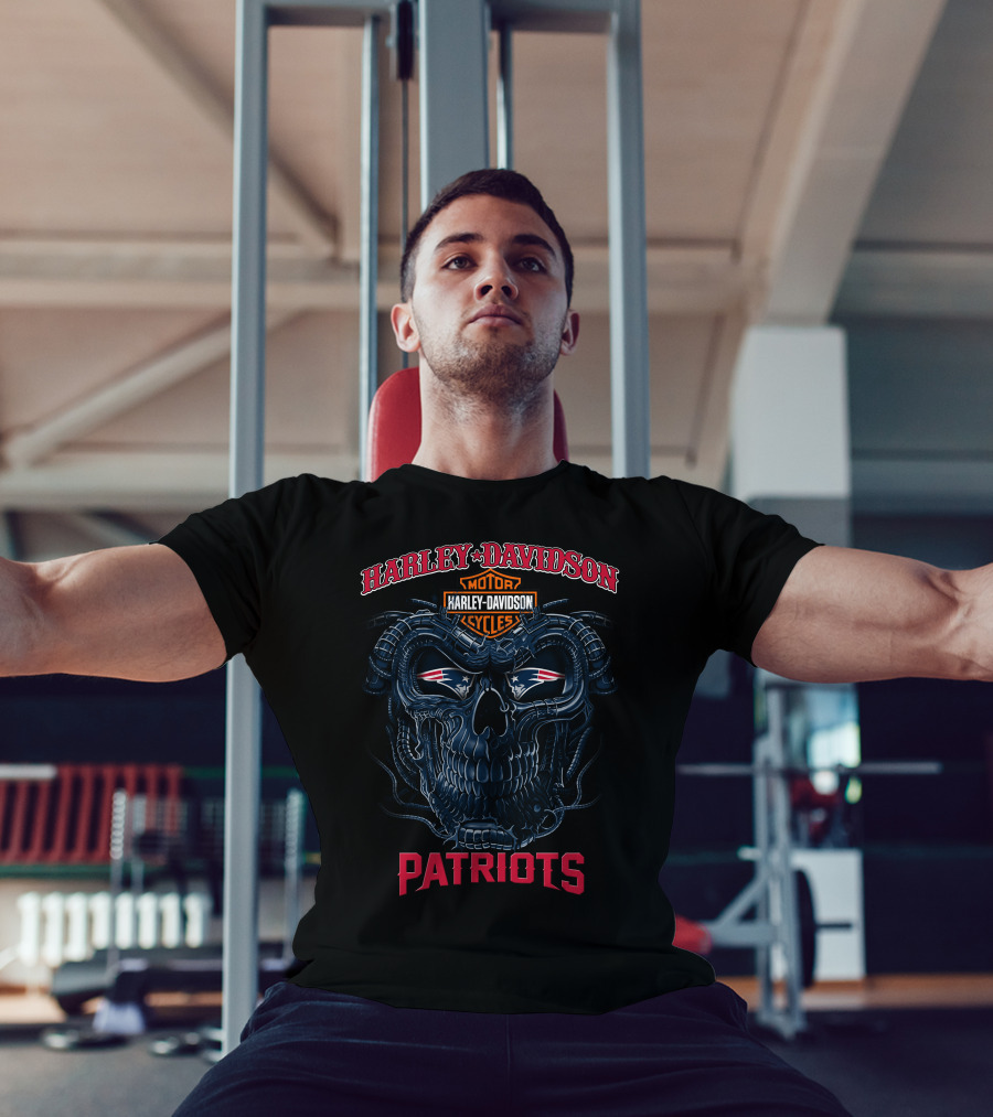 Harley Davidson Motorcycles Patriots Skull T-Shirt