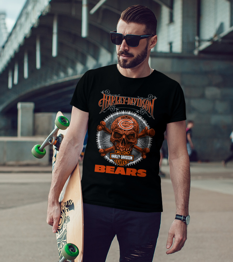 Harley Davidson Chicago Bears Skull And Crossbones T-Shirt