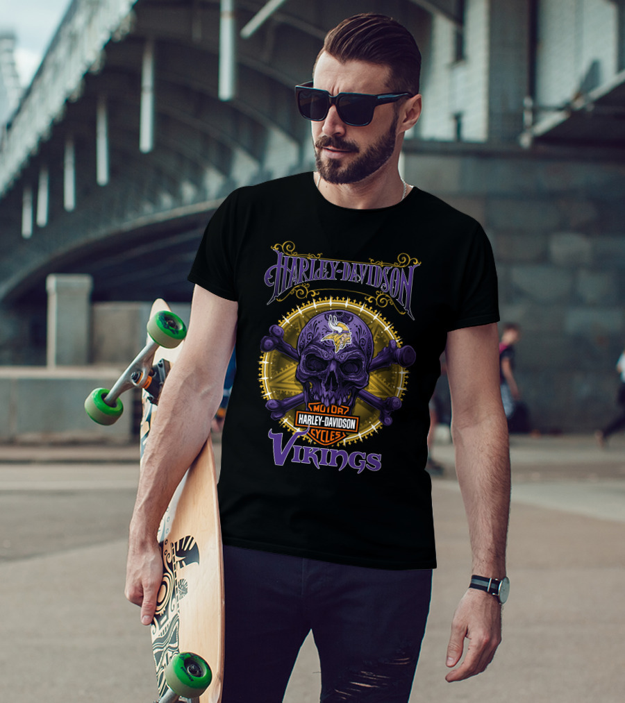 Harley Davidson Motor Cycles Vikings Skull T-Shirt