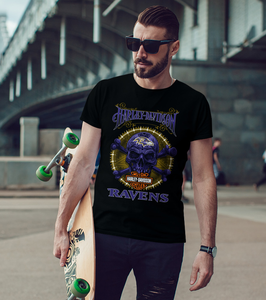 Harley Davidson Ravens Baltimore Skull T-Shirt