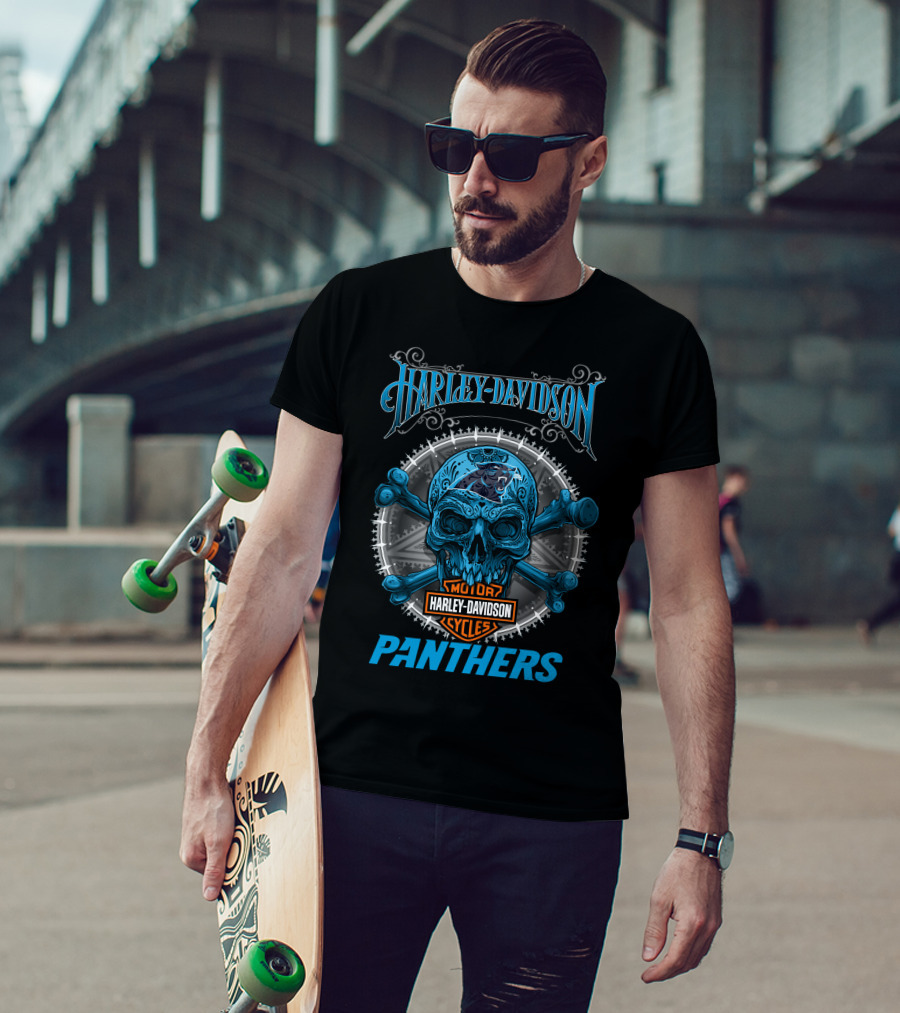 Harley Davidson Motor Cycles Panthers Skull T-Shirt