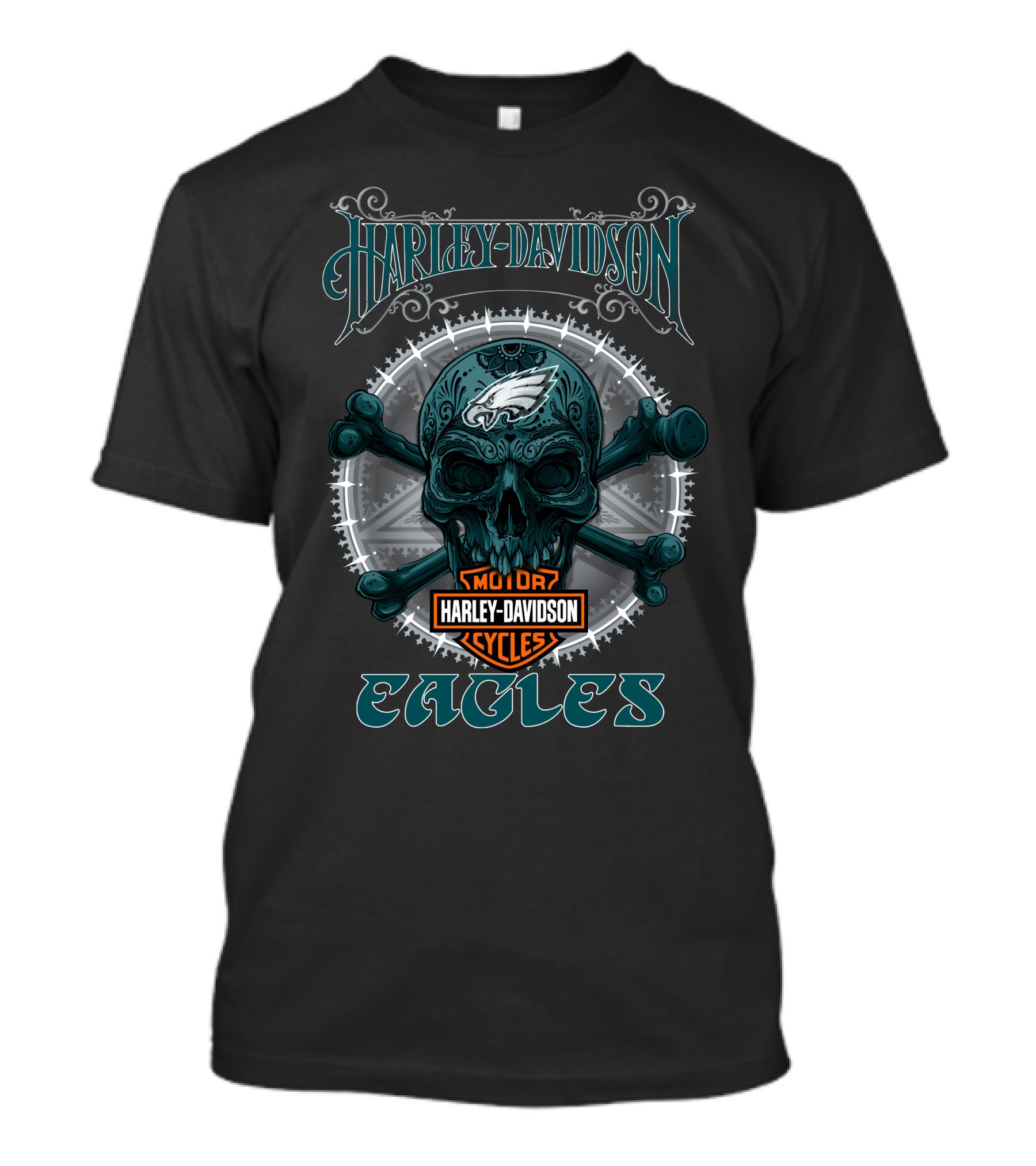 Harley Davidson Philadelphia Eagles Motor Cycles Skull T-Shirt