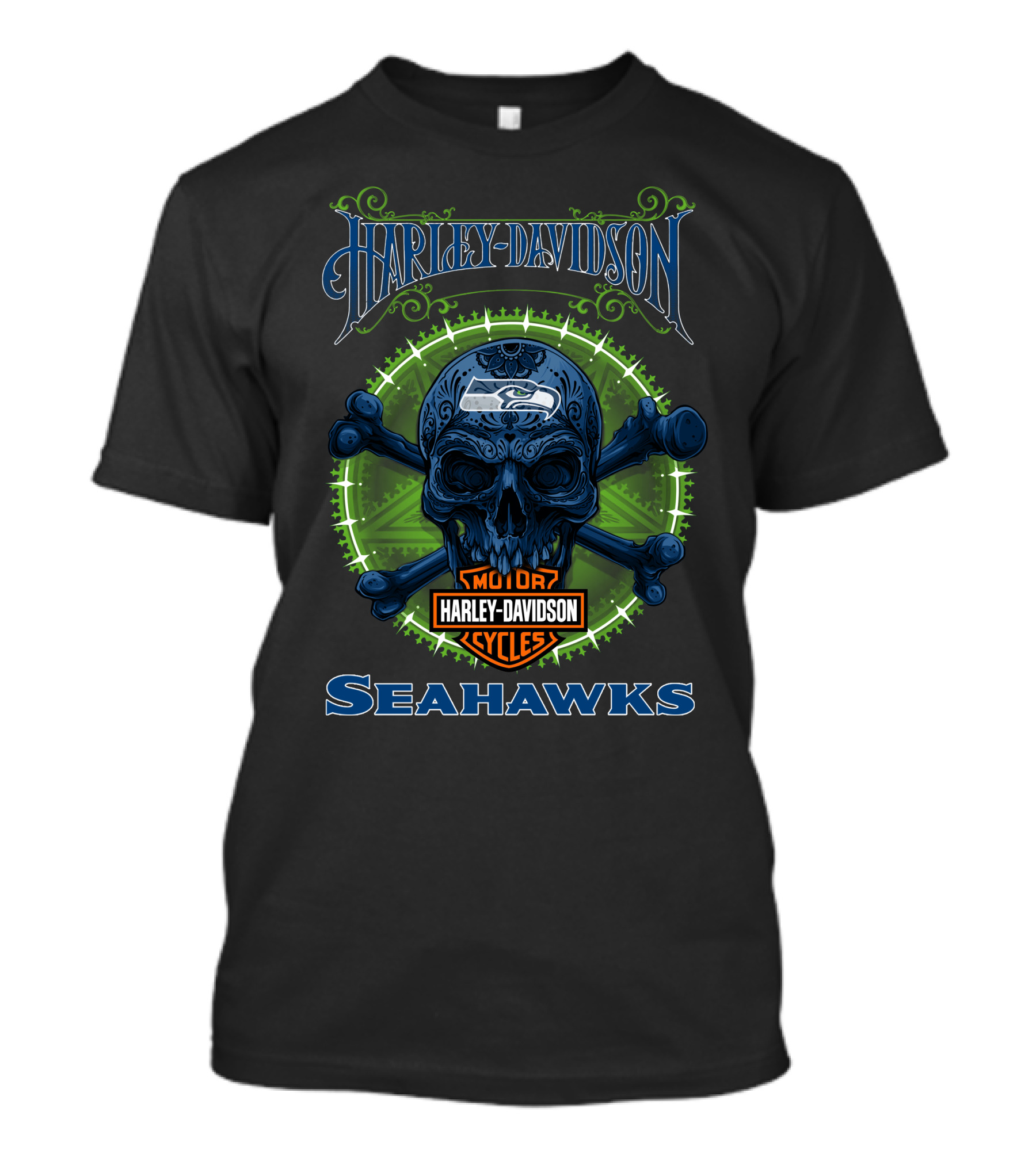 Harley Davidson Motor Cycles Seahawks Skull Hd9 Seattle T-Shirt