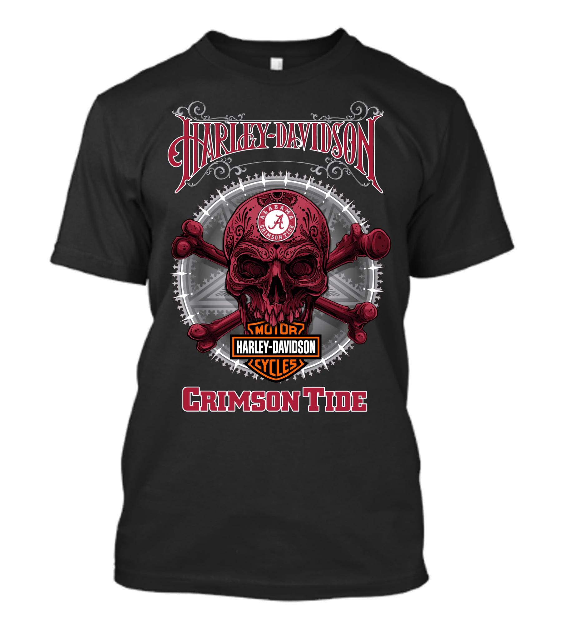Harley Davidson Alabama Crimson Tide Skull Crossbones Ncaa T-Shirt