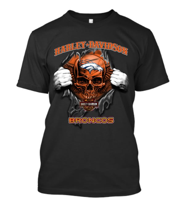 Harley Davidson Skull Denver Broncos Nfl Cycles T-Shirt