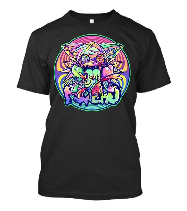 Psycho Cat Neon Melting Drip With Psychedelic Lightning Burst T-Shirt