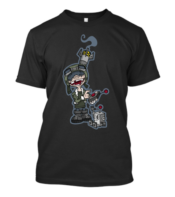 Robbot Controller Smiling Kid With Robot And Rocket Head T-Shirt