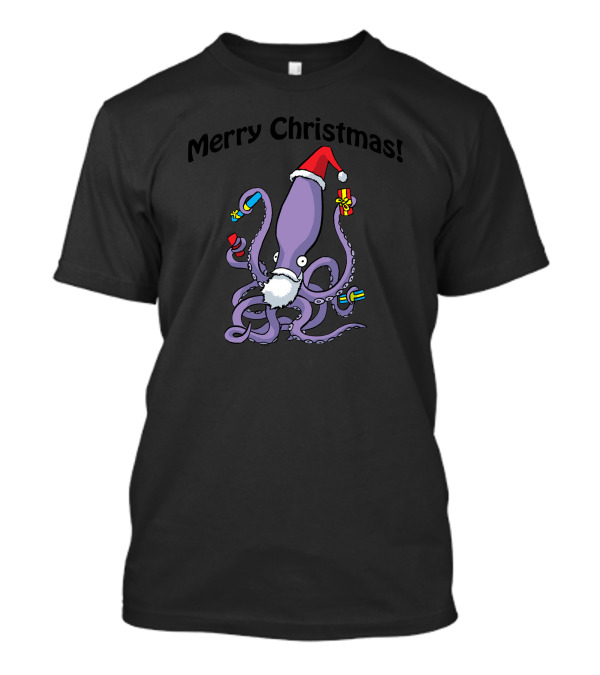 Merry Christmas Cephalopod Santa Hat And Gifts T-Shirt