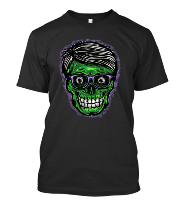 Greeny Skull Glasses Hair Purple Aura T-Shirt