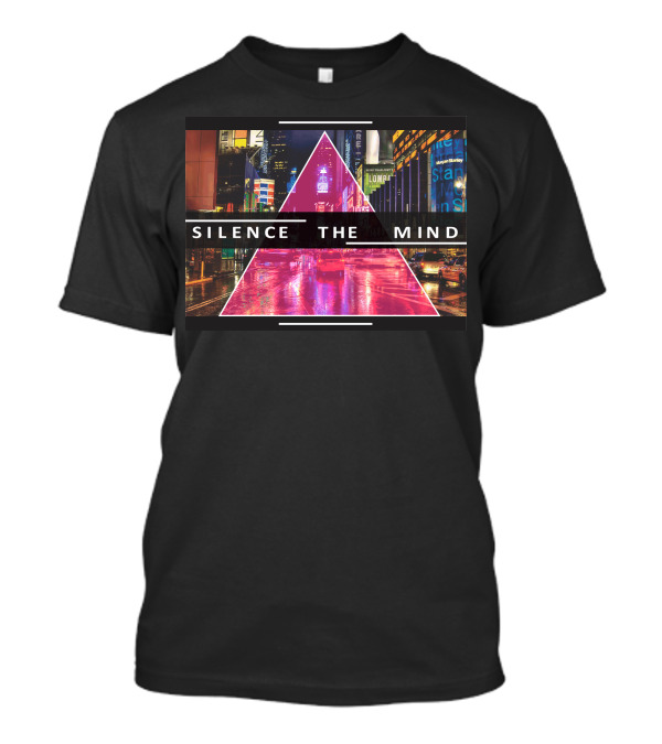 Silence The Mind Neon Cityscape Triangle Reflections T-Shirt