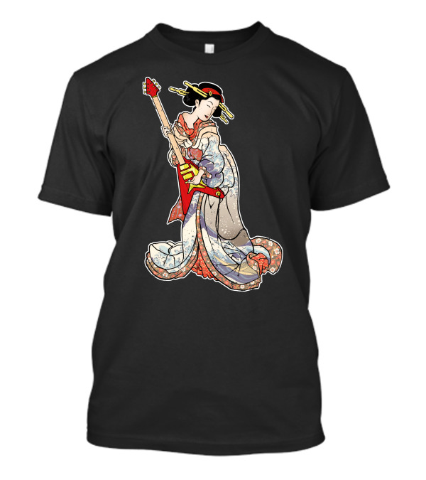 Geisha Holding Red Electric Guitar T-Shirt