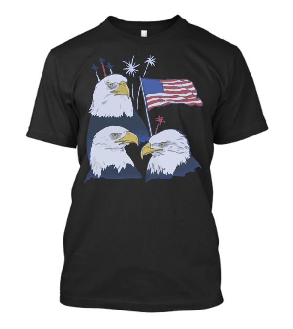 3 Eagles American Flag 4Th Of July Fireworks T-Shirt