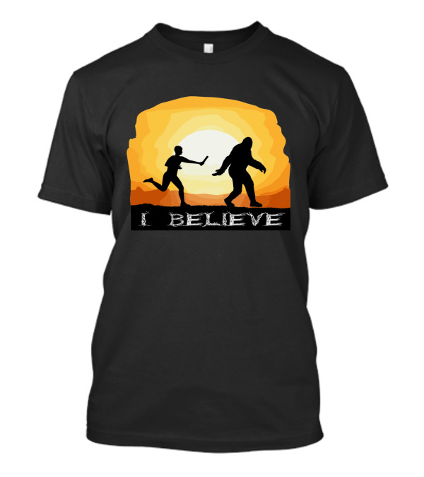 I Believe Bigfoot Crossing Passing Baton Sunset T-Shirt