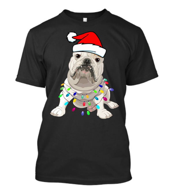 Bulldog Santa Christmas Lights T-Shirt