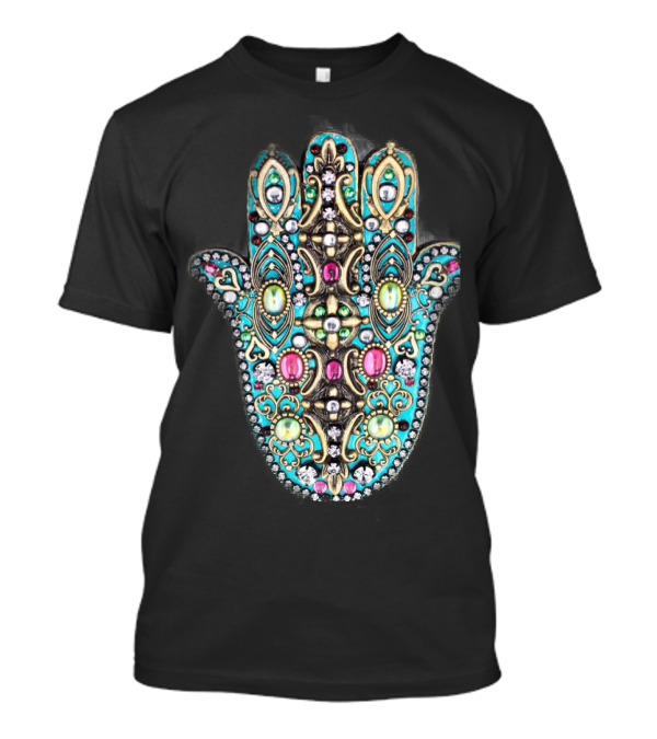 Colorful Hand Of Fatima Hamsa Symbol With Ornate Jewels T-Shirt