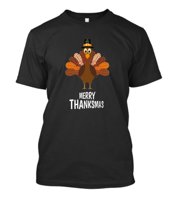 Merry Thanksmas Turkey With Hat And Feathers T-Shirt