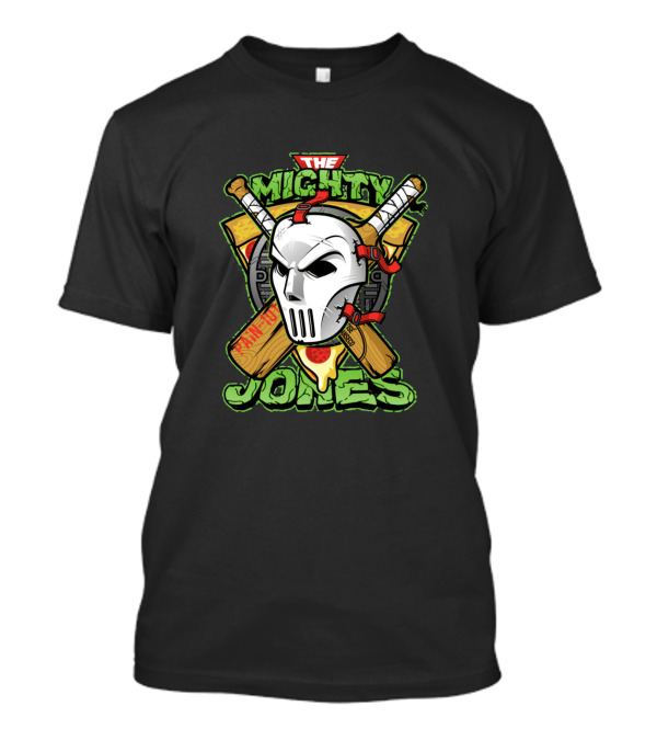 THE MIGHTY JONES MASK CROSSING BAT WEAPONS PIZZA SLICE NINJA T-Shirt