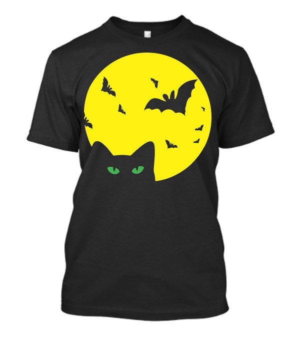 Cat Under Full Moon With Bats T-Shirt