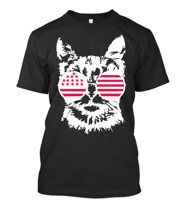 Cat Face With American Flag Sunglasses USA T-Shirt